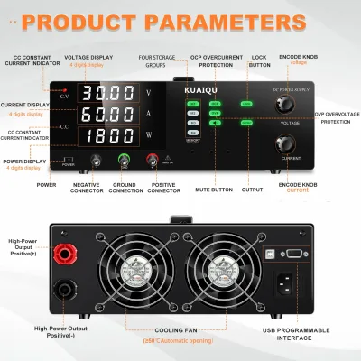 Alimentation de laboratoire réglable 30 V 60 A – image 2