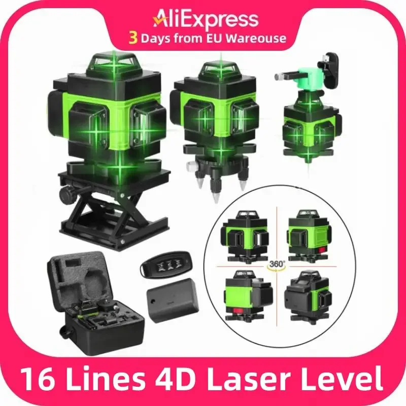 Niveau laser vert auto-nivelant 4D, 16 lignes